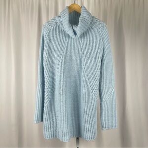 Ellos Large Wool Blend Ribbed Longline Chunky Cowl Neck Sweater Baby Blue